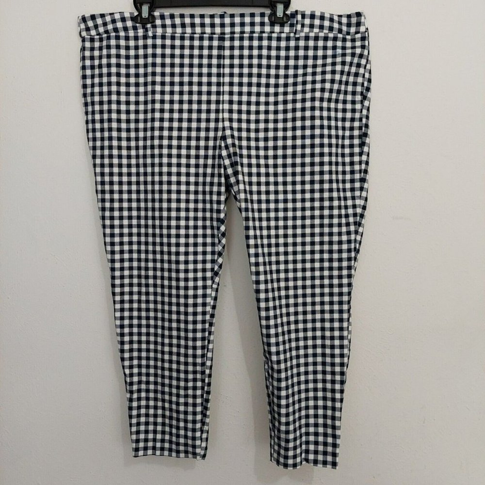J. Crew Gingham Winnie Pant Stretch Cotton Navy Blue / White Plus Size 22